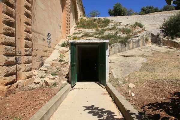 Entrance to the Lascaris War Rooms, St. James Ditch in Valletta, Malta