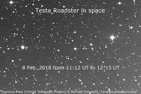 Tesla Roadster travels through space, on February 8, 2018.
