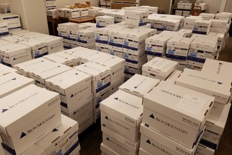 These boxes represent just a portion of Madeline Kripke's dictionary collection—around 10,000 volumes and counting. 