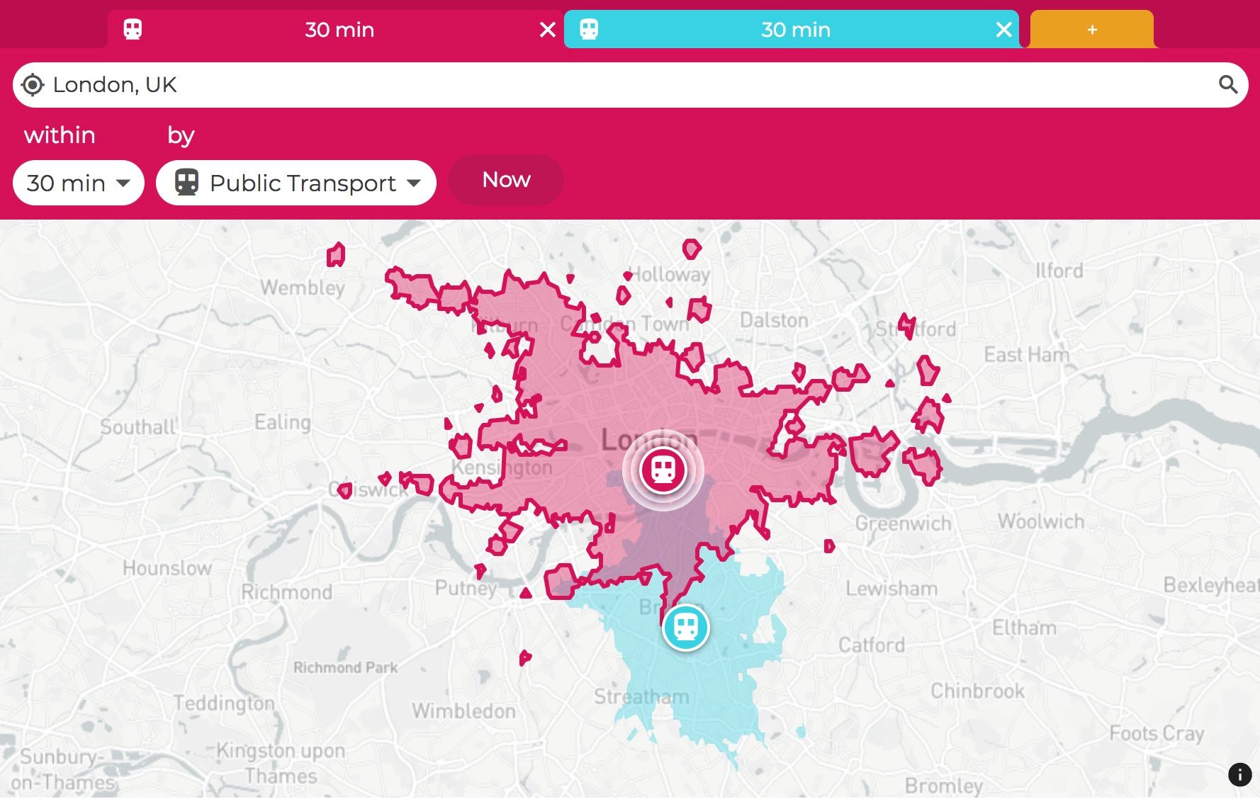 Louisa Bainbridge uses isochrone maps to help her figure out where to meet up with friends who live across the city.