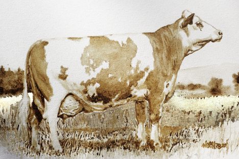 This painting mingles cow dung and gold leaf.