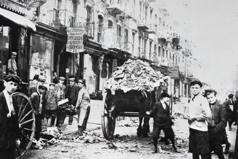A garbage clean-up in downtown New York, 1890s.