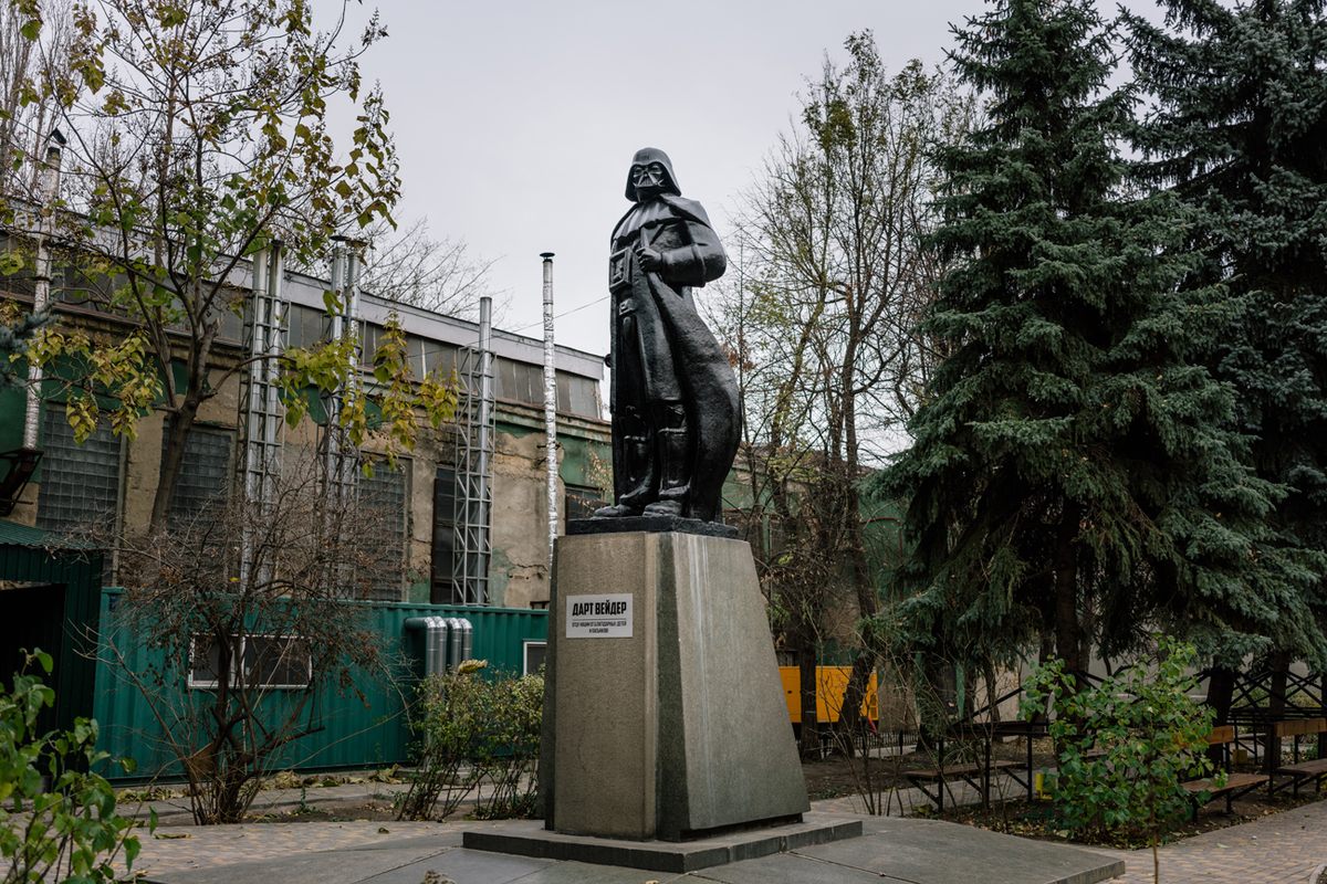 Ukrainian artist Oleksandr Milov transformed a Lenin statue into Darth Vader. It stands in a factory courtyard on the outskirts of Odessa. November 2015.