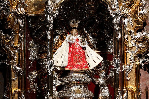 The original wooden and coated wax statue of the Infant Jesus in Prague.
