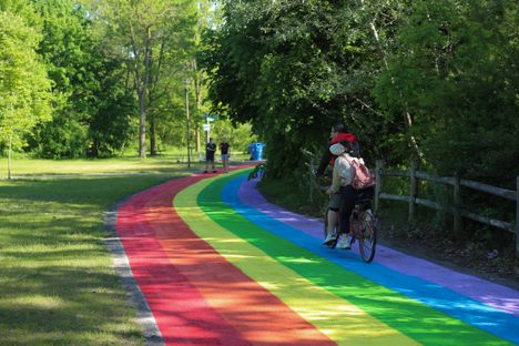 The World's Longest Rainbow Road In Toronto, Canada.