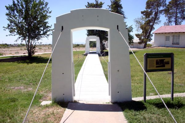 Suspension bridge that formerly crossed a fish pond.