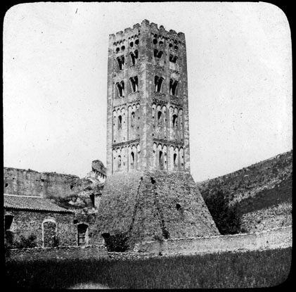 Saint-Michel-de-Cuxa, late 1800s, prior to parts of it being dismantled and shipped to New York, where is makes up part of The Cloisters. 