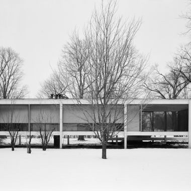 The Farnsworth House in Plano, IL during the winter of 1971
