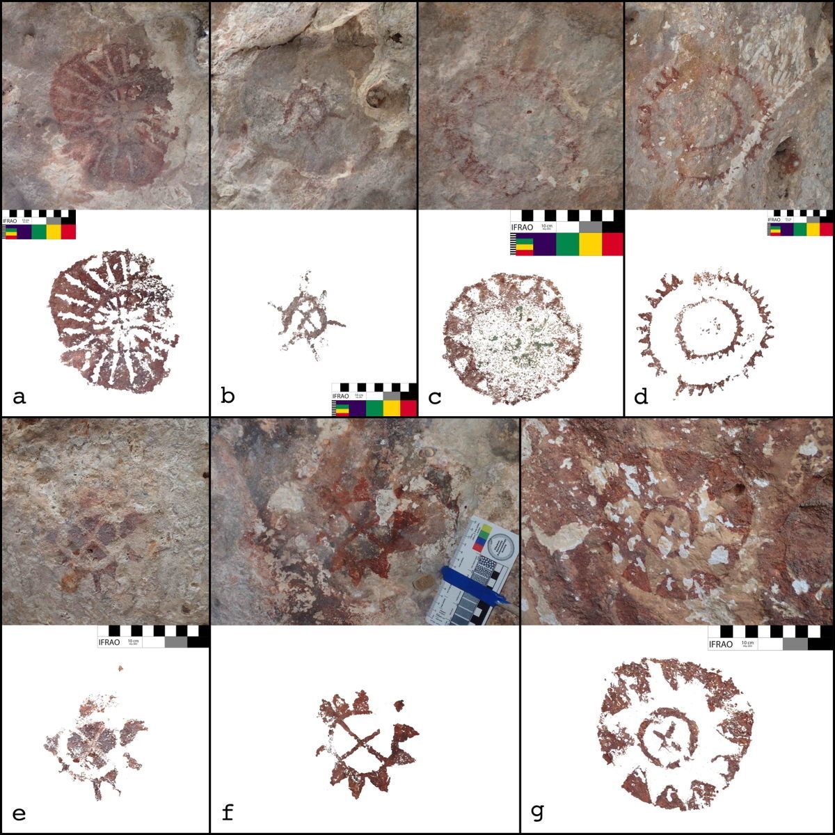 A selection of what may be shields are painted on the cave walls.