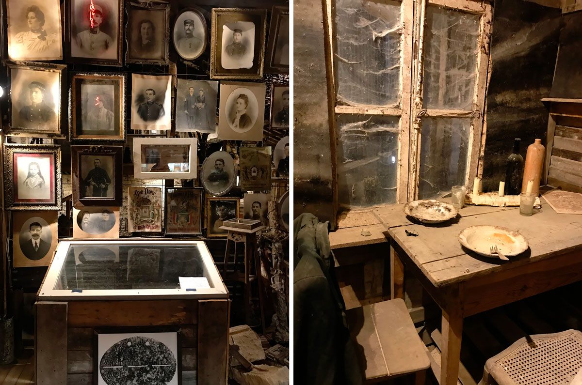 Among the scavenged relics in the museum, de Vries displays portraits of soldiers and their sweethearts, plus a reconstructed canteen scene.