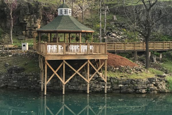 A gazebo overlooking the largest spring in northwest Arkansas.