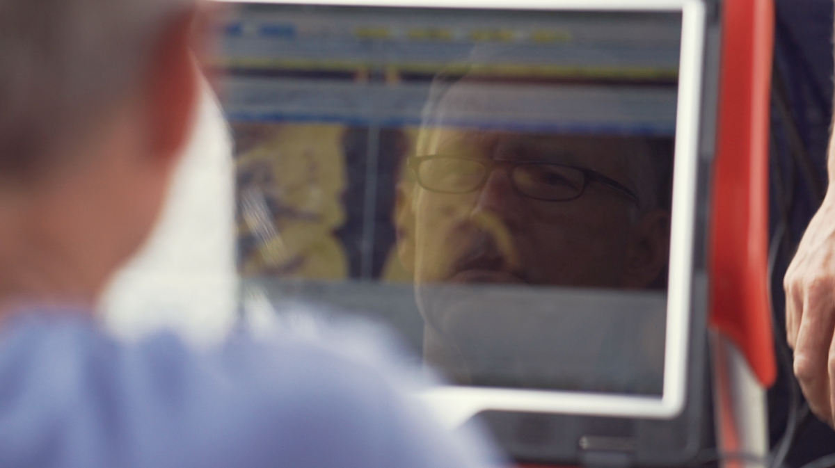 John Madsen reviewing his side-scan sonar results on the Rioni in May 2018.
