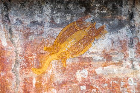 Rock Art at Ubirr depicting a long-necked turtle.