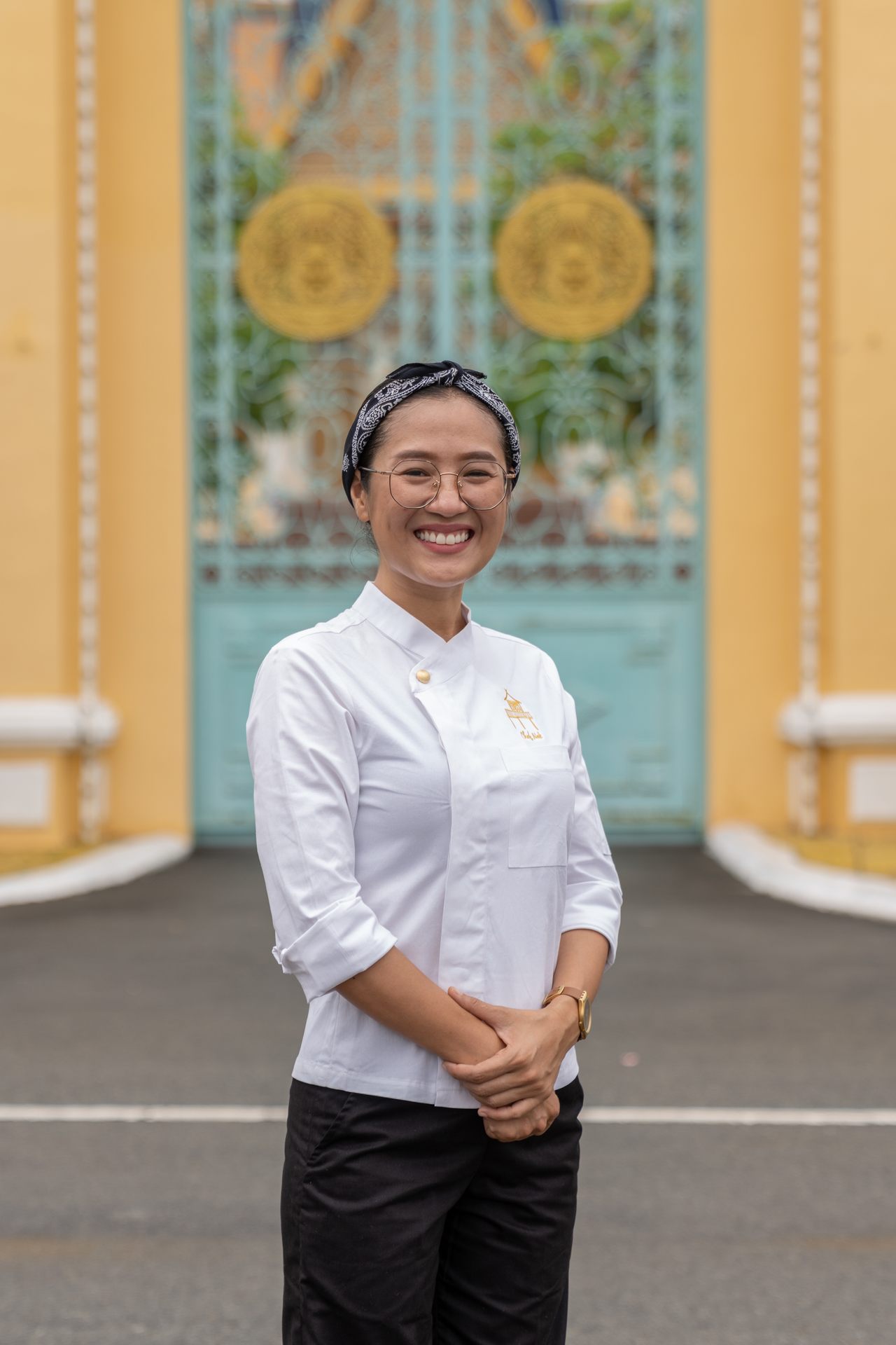 Chef Nak in front of the Royal Palace in Phnom Penh.