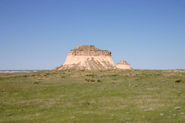 West Butte (left), with East Butte in the distance to the right.