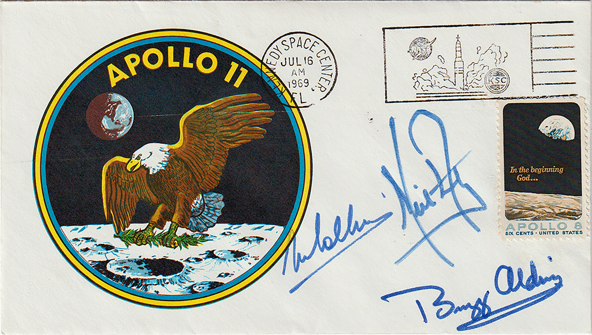 A "Type 3" insurance cover from Apollo 11, the least common of the three types the astronauts signed.