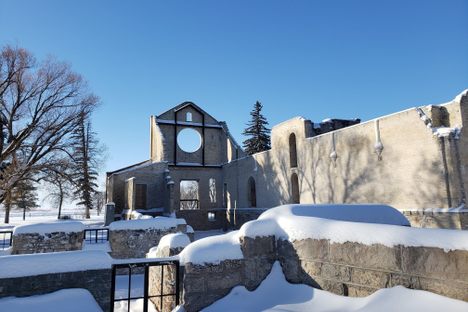 View of monastery ruins in the winter