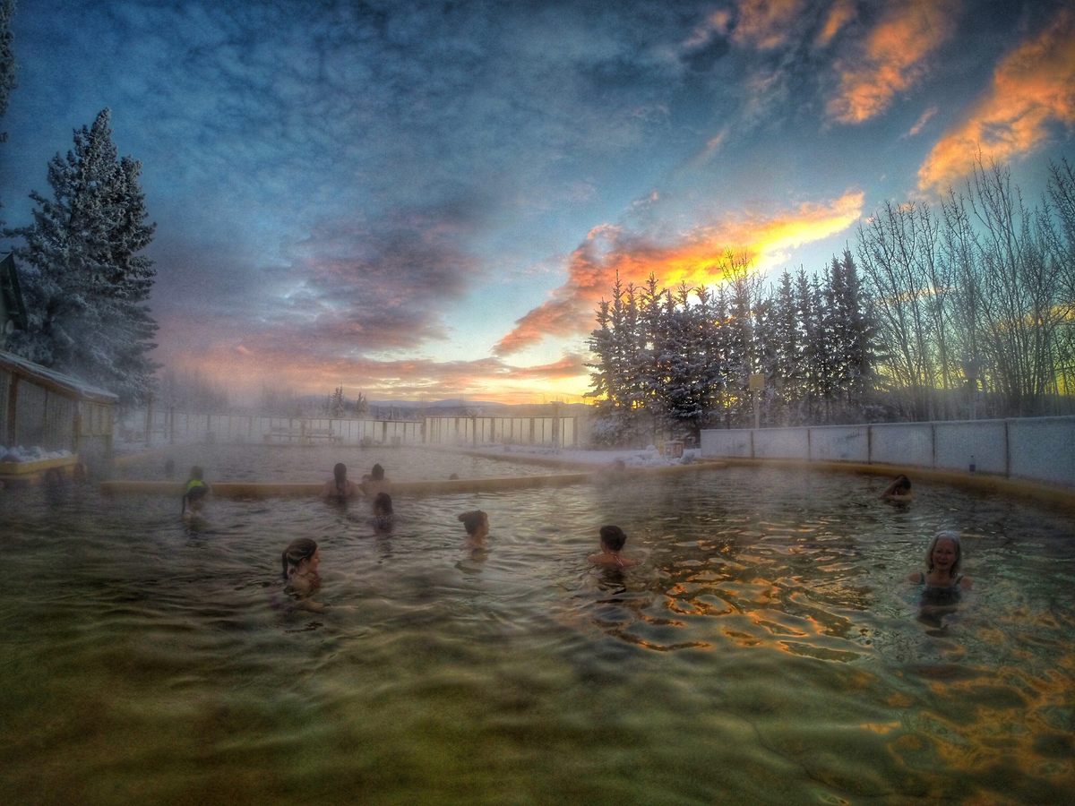 Sunset at Takhini Hot Springs.