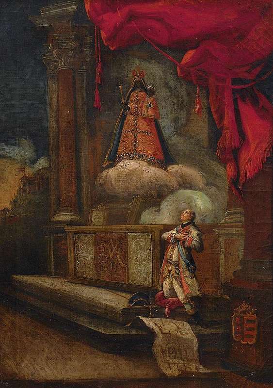 The power of the Black Madonna was also clear in art; here a nobleman kneels before the statue in a 1781 painting.