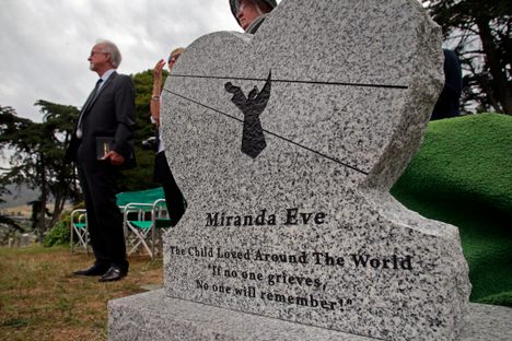 The gravestone for "Miranda Eve," the mysterious mummified girl from 1876; the headstone was updated with her information once she was identified. 