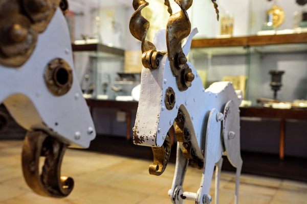 A pair of retired goats are on display inside the Town Hall museum