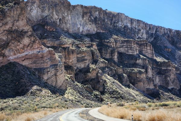 Looking south not far from Caliente.  The paved path to the right of the highway connects Caliente with Kershaw-Ryan State Park and is open to non-motorized traffic.