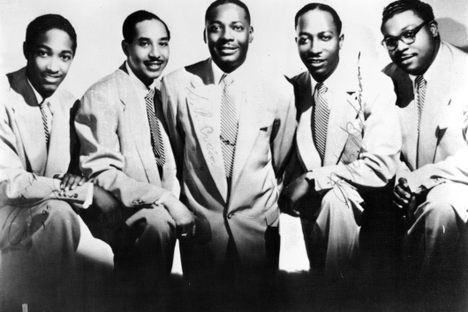 The Soul Stirrers, Sam Cooke (left), JJ Farley, SR Crain, RB Robinson, and Paul Foster (right), in 1950. (Photo by Gilles Petard/Redferns)