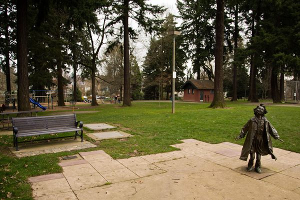 Ramona in the Beverly Cleary Sculpture Park.