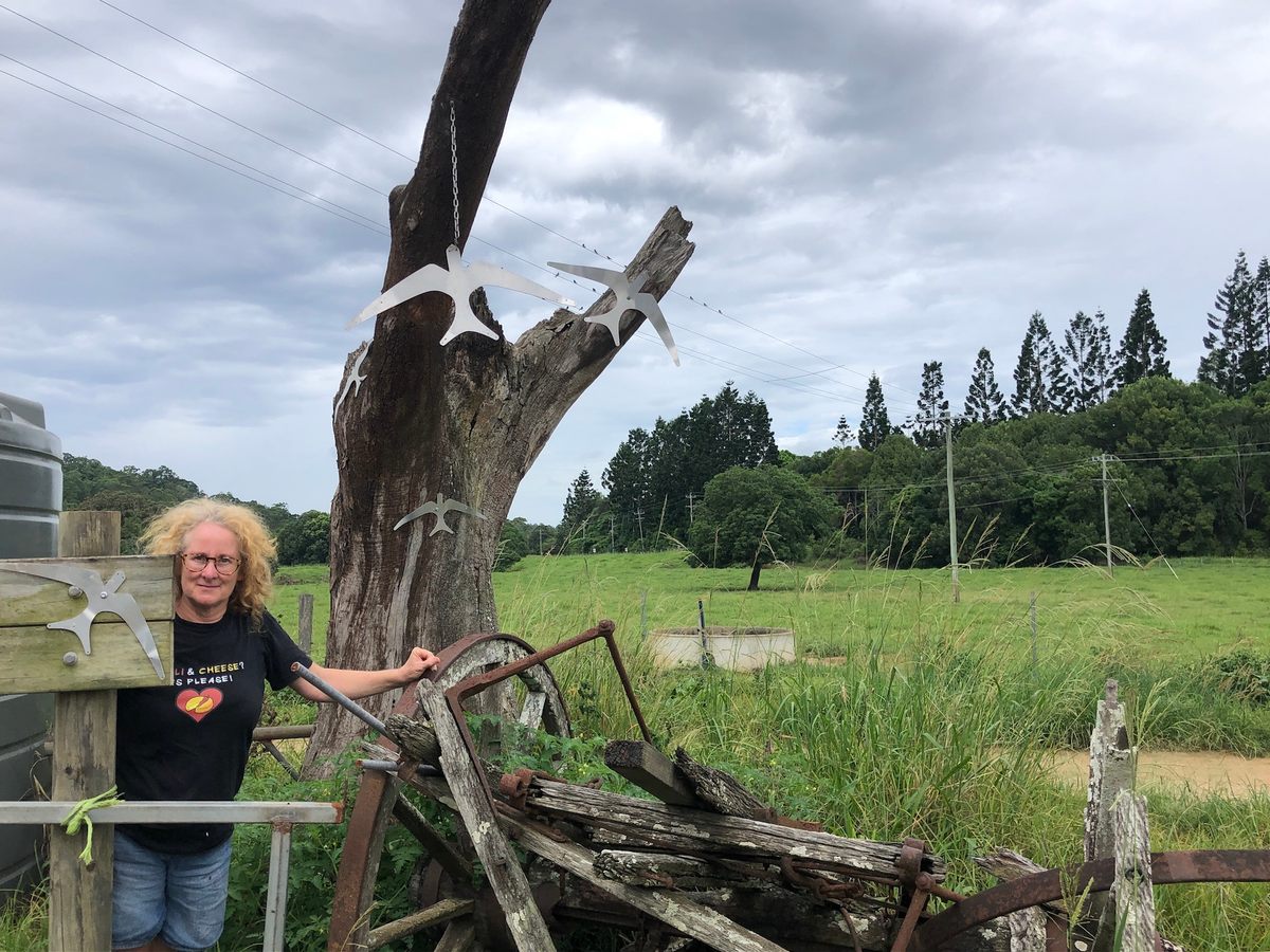 Dairy farmer Debra Allard with her beloved birds.