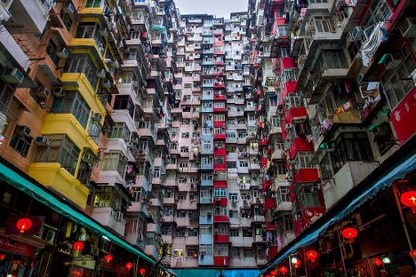 The stacked homes of the Monster Building.