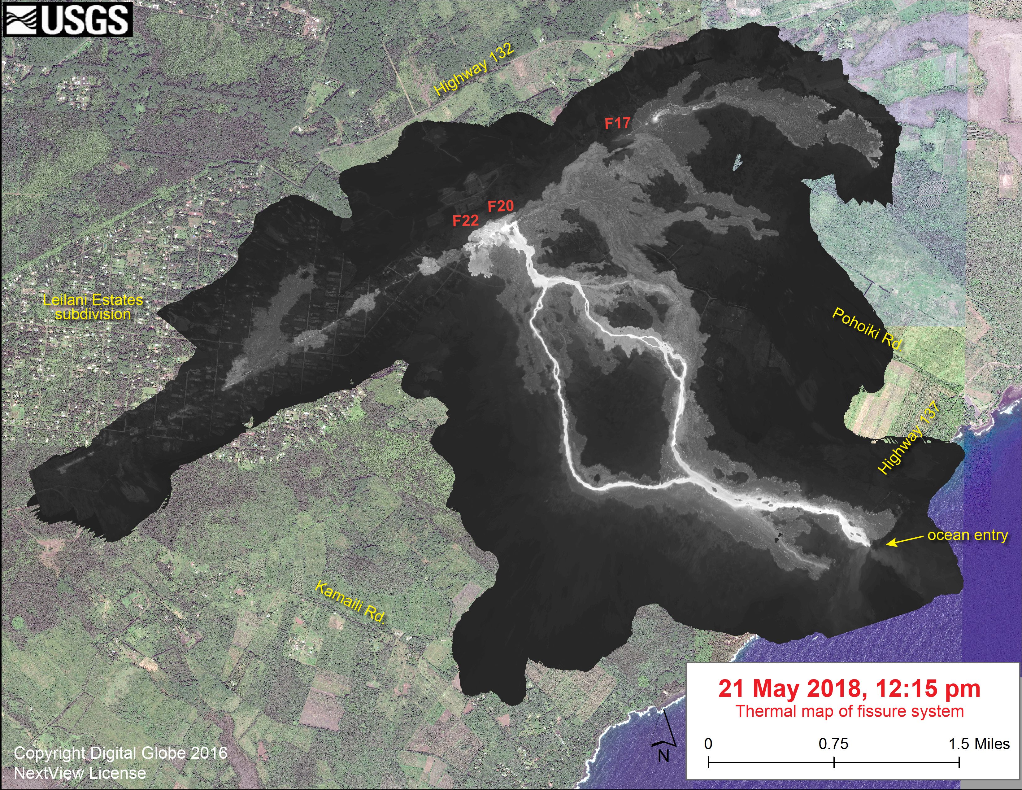 A thermal map of the lava flows at Kīlauea.