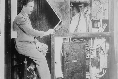Anatol Josepho, the inventor of the "Photomaton" photo booth, shown here in 1927.  