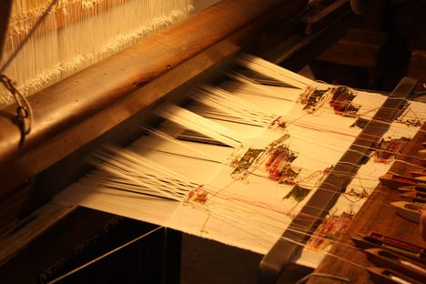 Weaving silk on a loom