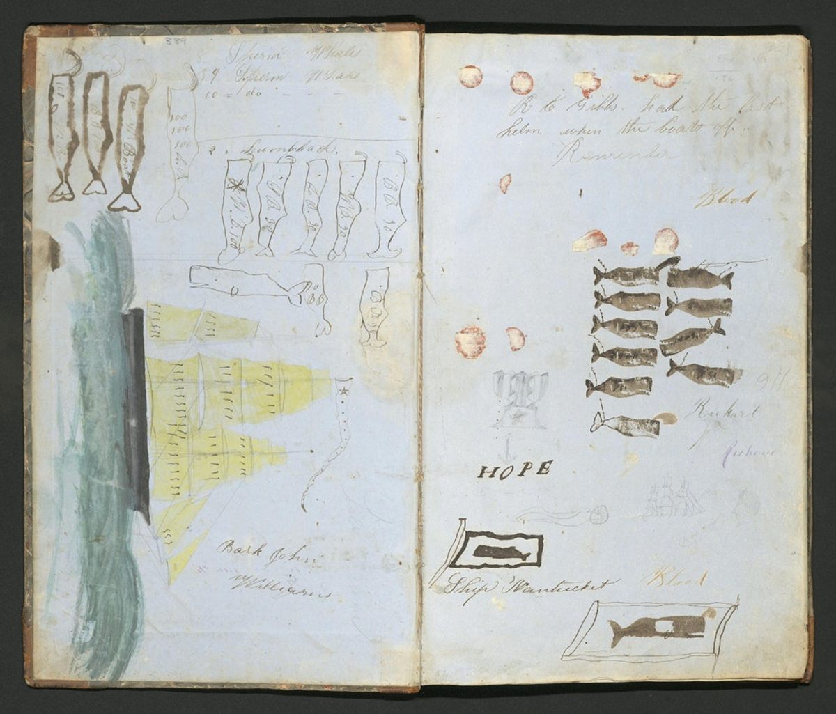 Endpaper doodles in the log of the ship <em>Nantucket by Richard C. Gibbs Jr</em>.