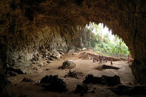 The island cave where the remains of Homo floresiensis were found.
