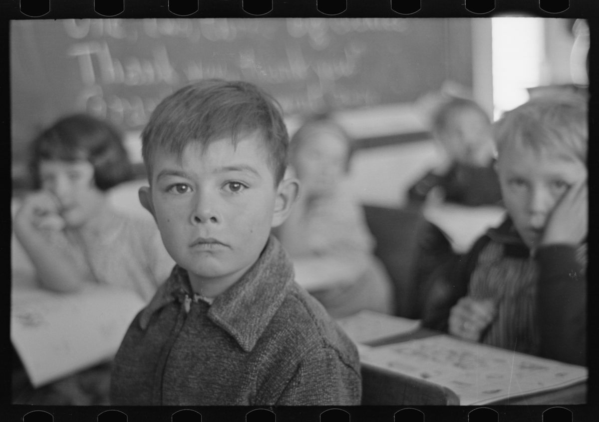 <em>Pupil in rural school. Williams County, North Dakota.</em>