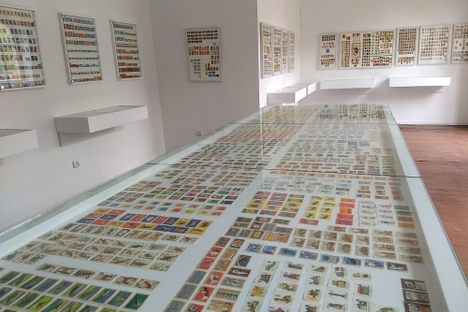 Matchbox labels on display.