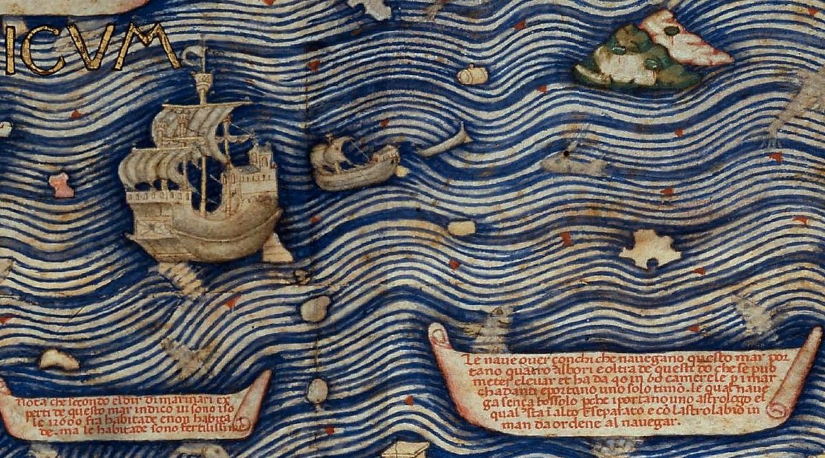 Ships at sea on the map.