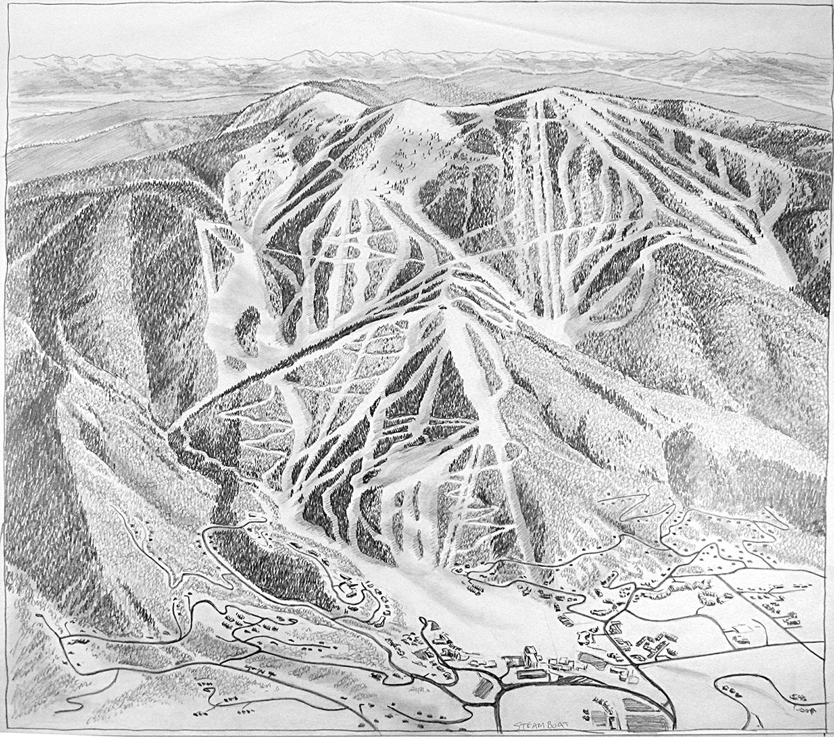 Niehues starts with a sketch. This is Steamboat, drawn in 1998.