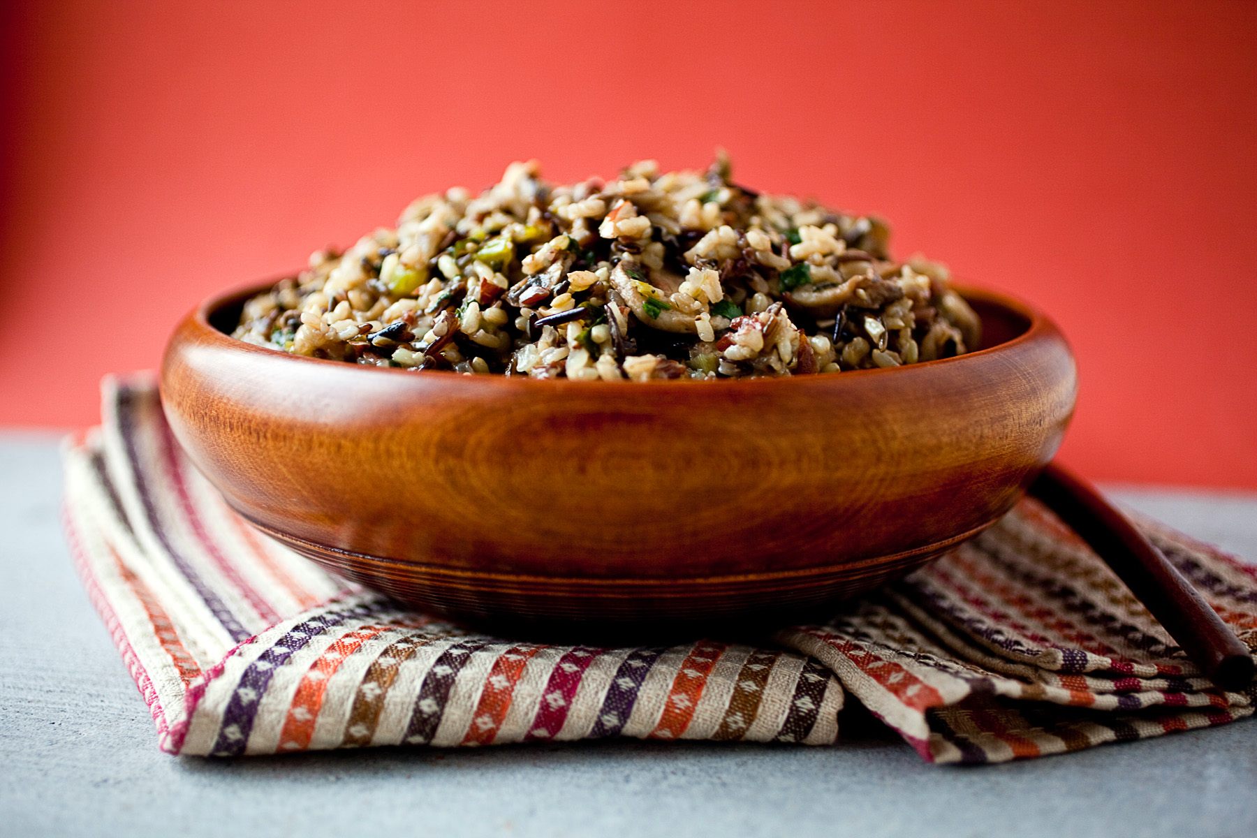 Wild rice, almond, and mushroom stuffing.