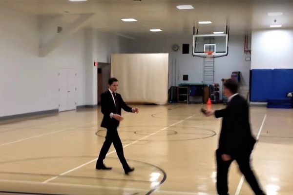 Lucky visitors to the Supreme Court play basketball.