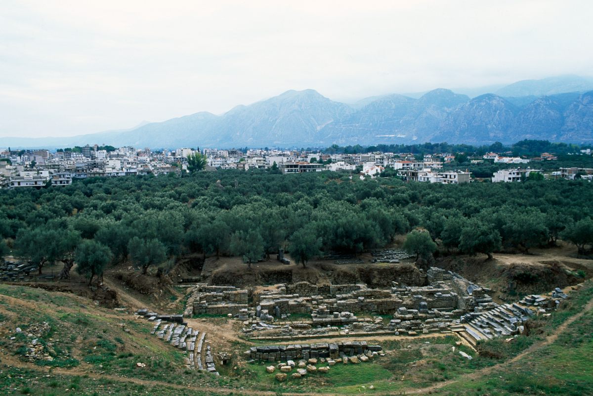 The ruins of a first-century BC theater in Sparta. It was built well after the city-state's heyday in southern Greece.