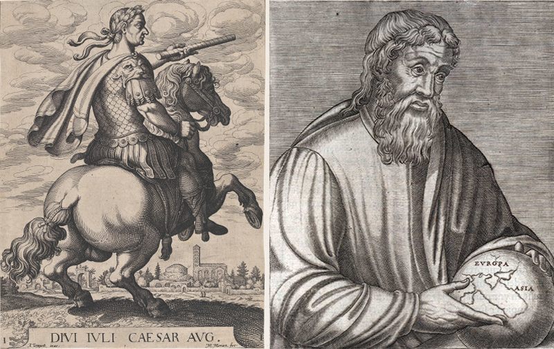 Left to right: Julius Caesar's successor, Octavius, and Strabo.