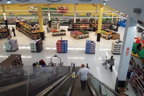 The "cartalator," which brings specially designed carts up and down next to shoppers.