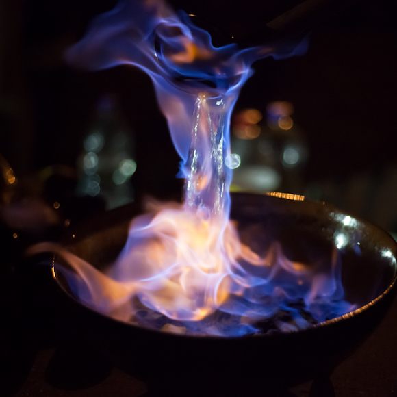 The captivating blue flame of queimada.