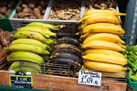 Stock up on plantains, available in varying degrees of ripeness.