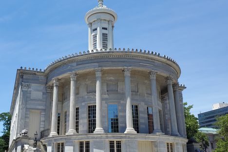 The Philadelphia Merchants’ Exchange Building façade is an iconic fixture in the Old City.