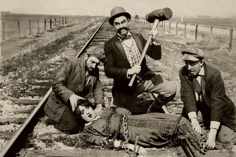 A still from the silent comedy, Barney Oldfield's Race for a Life 