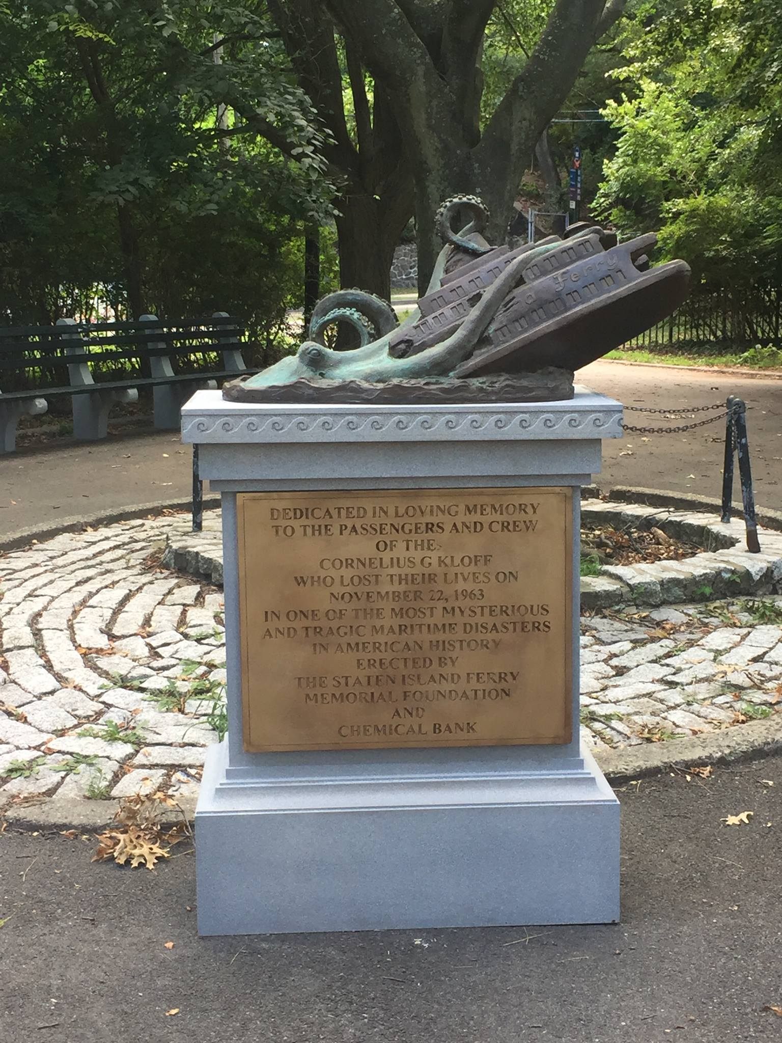 The Staten Island Ferry Octopus Disaster Memorial, on location in Battery Park.