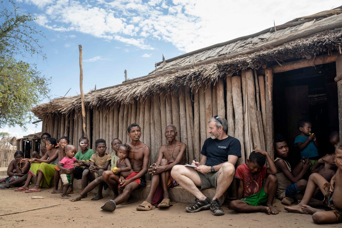 Brian Fisher, an entomologist with the California Academy of Sciences, speaks about his edible insect project with residents of Kirindy.